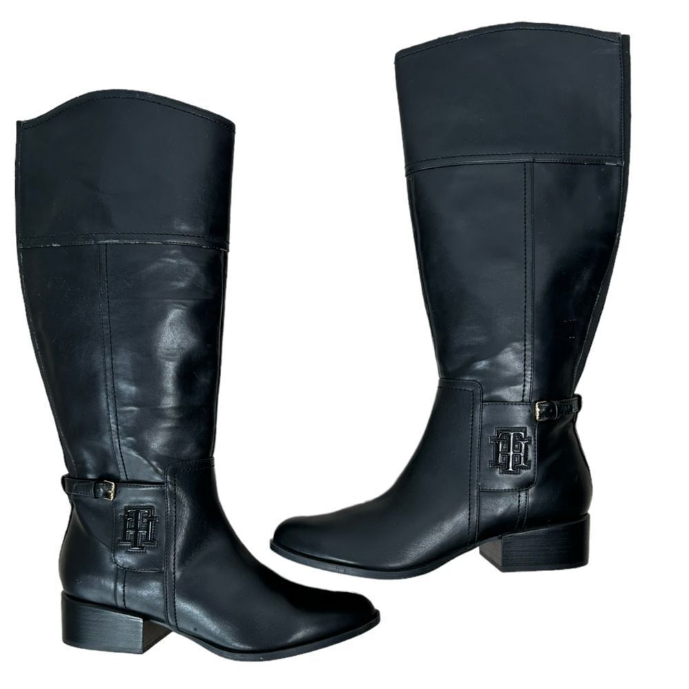 Tommy Hilfiger Women's Black Leather Mani Equestrian Tall Boot